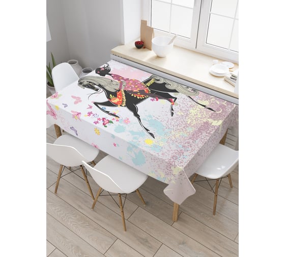 Прямоугольная скатерть JoyArty Привлекательная всадница из сатена tc_2931_120x145 1