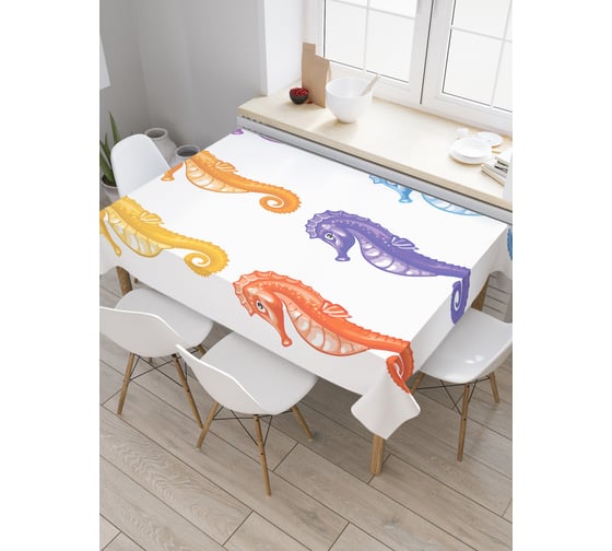 Прямоугольная скатерть JoyArty Морские коньки в красках из сатена tc_20914_120x145 1