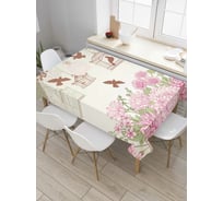 Прямоугольная скатерть JoyArty Сад с птичьими клетками из сатена tc_7151_120x145