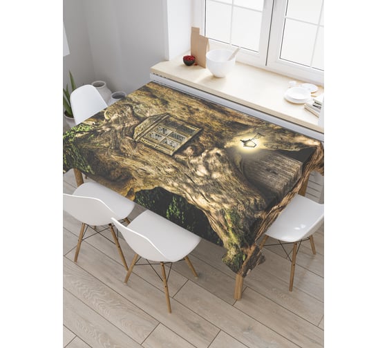 Прямоугольная скатерть JoyArty Деревянный дом из сатена tc_30860_120x145 1