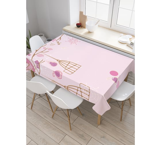 Прямоугольная скатерть JoyArty Птички на розовом дереве из сатена tc_4080_120x145 1