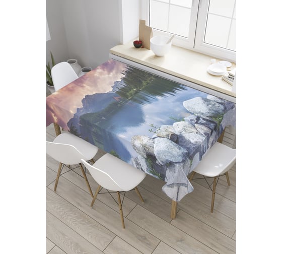 Прямоугольная скатерть JoyArty Закат над горным озером из сатена tc_32587_120x145 1