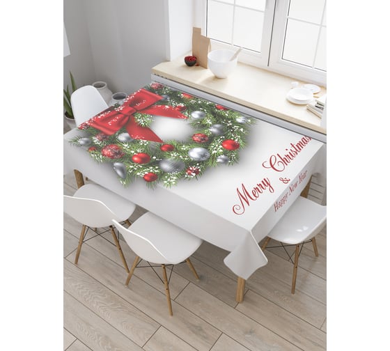 Прямоугольная скатерть JoyArty Сказочный рождественский венок из сатена tc_294377_120x145 1