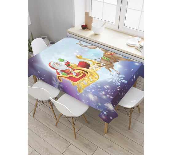Прямоугольная скатерть JoyArty Санта и веселый олень из сатена tc_6767_120x145 1