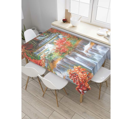 Прямоугольная скатерть JoyArty Водопад в деревьях из сатена tc_7512_120x145 1