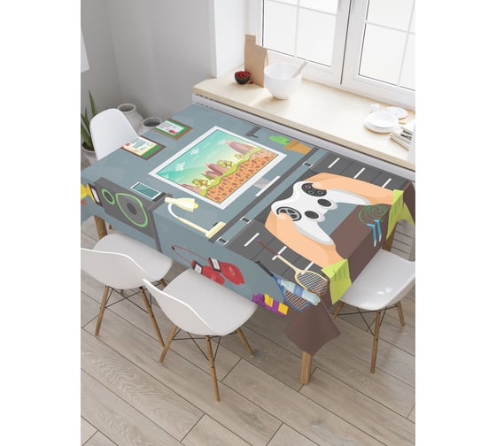 Прямоугольная скатерть JoyArty Играющий парень из сатена tc_57354_120x145 1