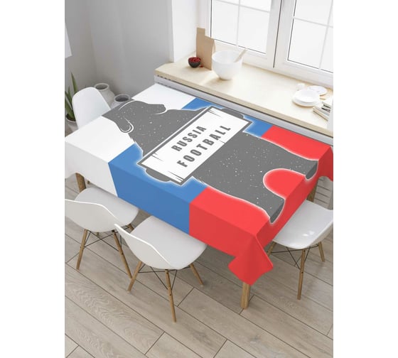 Прямоугольная скатерть JoyArty Русский медведь футболист из сатена tc_378901_120x145 1