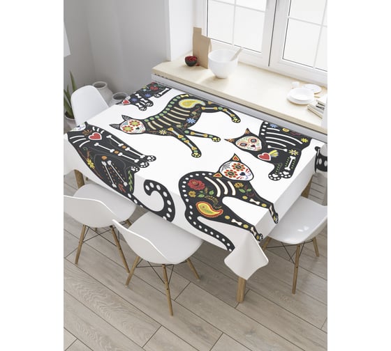Прямоугольная скатерть JoyArty Скелеты котов из сатена tc_35920_120x145 1