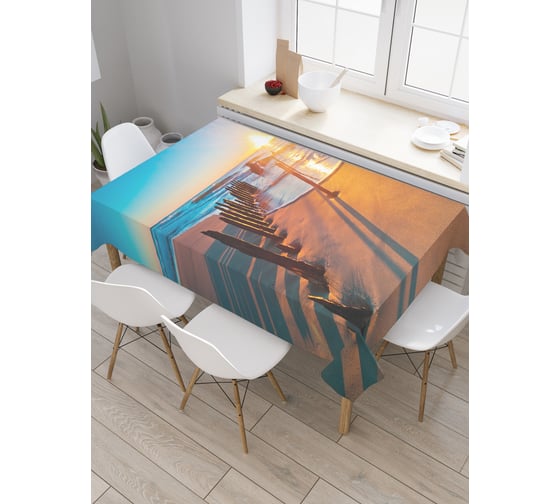 Прямоугольная скатерть JoyArty Скелет корабля из сатена tc_20549_120x145