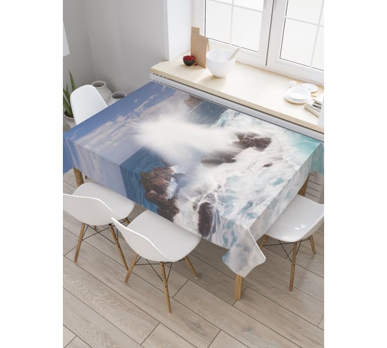 Прямоугольная скатерть JoyArty Волны бьются о камни из сатена tc_19860_120x145 1