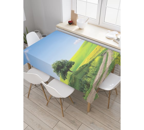 Прямоугольная скатерть JoyArty Дорога в поле из сатена tc_29213_120x145