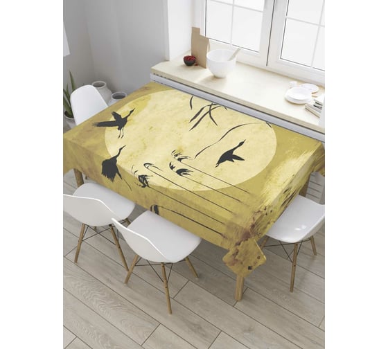 Прямоугольная скатерть JoyArty Птицы пролетают закат из сатена tc_7899_120x145 1