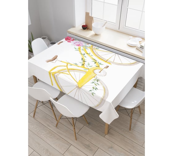 Прямоугольная скатерть JoyArty Желтый велосипед из сатена tc_30270_120x145