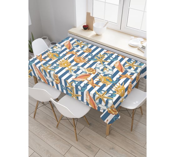 Прямоугольная скатерть JoyArty Ракушки на полосах из сатена tc_29728_120x145 1