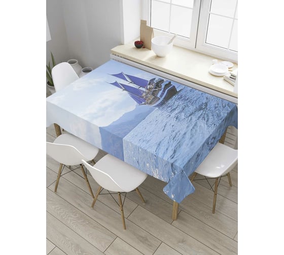 Прямоугольная скатерть JoyArty Путешествие фрегата из сатена tc_8666_120x145 1