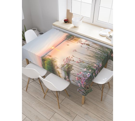 Прямоугольная скатерть JoyArty Рассвет у реки из сатена tc_30287_120x145 1
