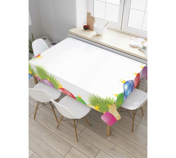 Прямоугольная скатерть JoyArty Разнообразие новогодних игрушек из сатена tc_37079_120x145