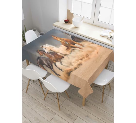 Прямоугольная скатерть JoyArty Пустынные скакуны из сатена tc_7229_120x145 1