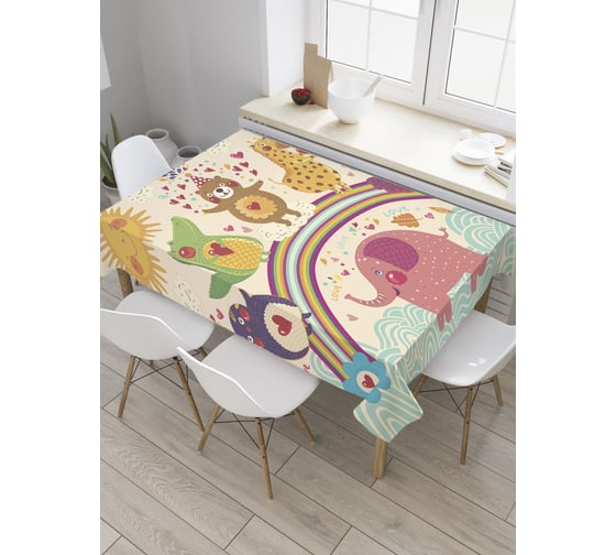 Прямоугольная скатерть JoyArty Звериная радуга из сатена tc_9543_120x145 1