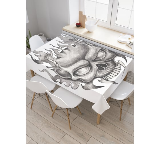 Прямоугольная скатерть JoyArty Серый череп из сатена tc_22156_120x145 1