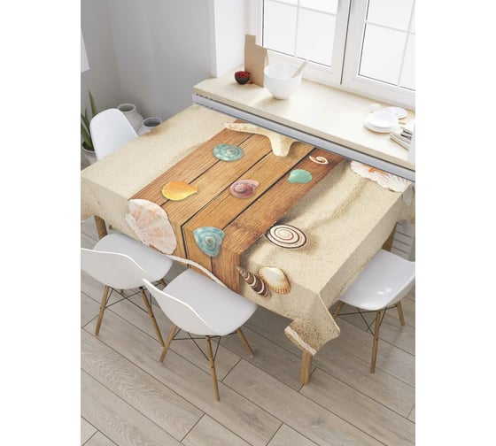 Прямоугольная скатерть JoyArty Деревяная дорожка на песке из сатена tc_7090_120x145 1
