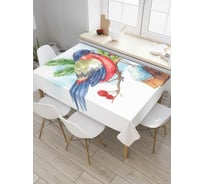 Прямоугольная скатерть JoyArty Снегирь у кормушки из сатена tc_38409_120x145