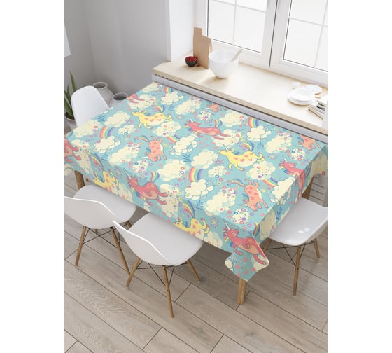 Прямоугольная скатерть JoyArty Единорог в облаках из сатена tc_38063_120x145 1