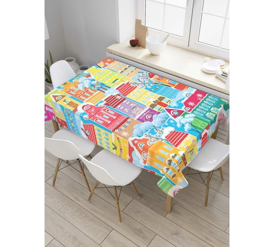 Прямоугольная скатерть JoyArty Заснеженные крыши из сатена tc_6734_120x145 1