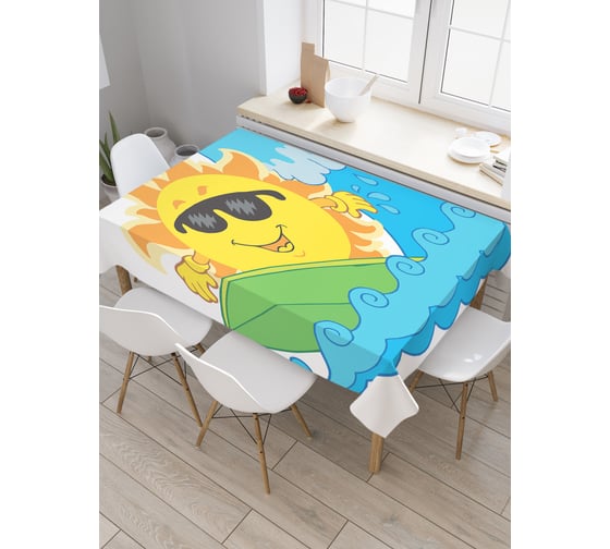 Прямоугольная скатерть JoyArty Солнце на серфе из сатена tc_29055_120x145