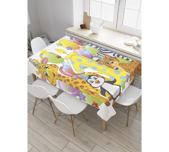 Прямоугольная скатерть JoyArty Праздник со зверюшками из сатена tc_35019_120x145 1