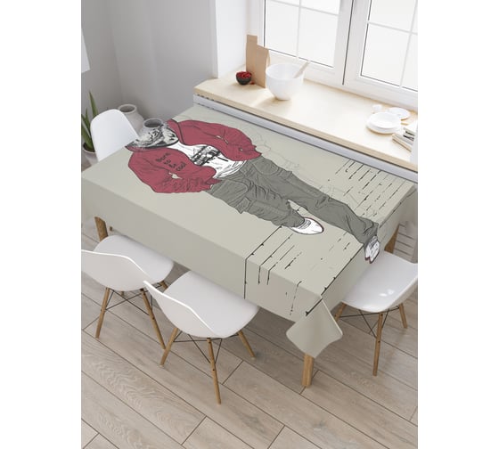 Прямоугольная скатерть JoyArty Стильная кошка из сатена tc_30427_120x145 1