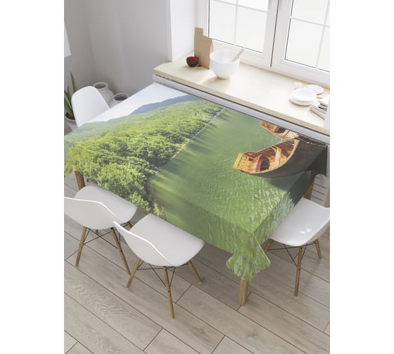 Прямоугольная скатерть JoyArty Деревянный причал на озере из сатена tc_28442_120x145 1