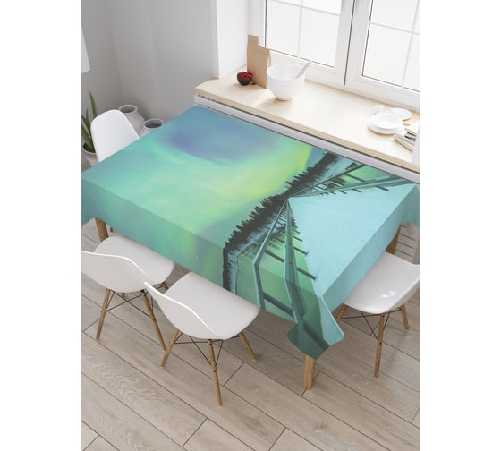 Прямоугольная скатерть JoyArty Северное сияние и мост из сатена tc_29272_120x145