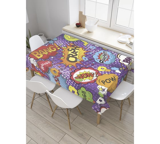Прямоугольная скатерть JoyArty Комиксные звуки из сатена tc_36509_120x145 1