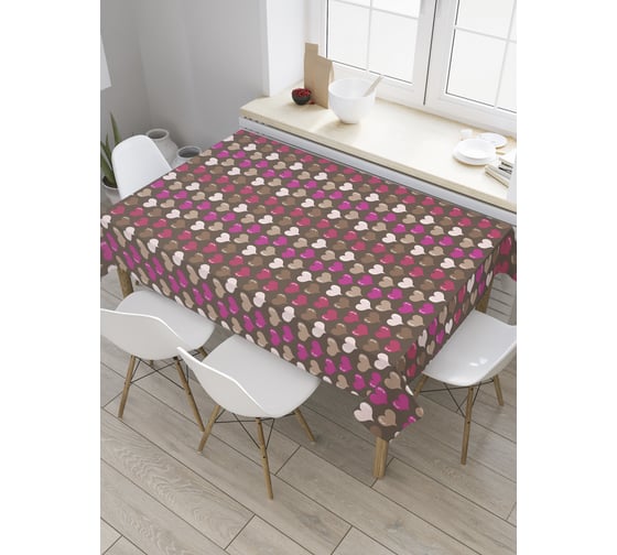 Прямоугольная скатерть JoyArty Разноцветные сердца из сатена tc_31975_120x145