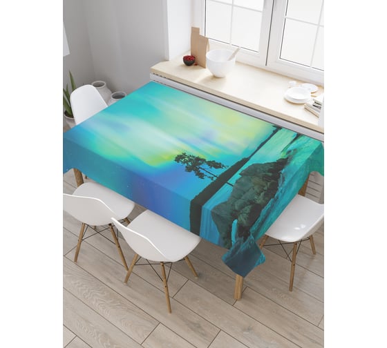 Прямоугольная скатерть JoyArty Северное сияние над заливом из сатена tc_29275_120x145 1