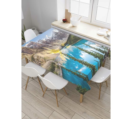 Прямоугольная скатерть JoyArty Горы у озера из сатена tc_8544_120x145 1