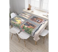 Прямоугольная скатерть JoyArty Зимнее окно из сатена tc_21494_120x145