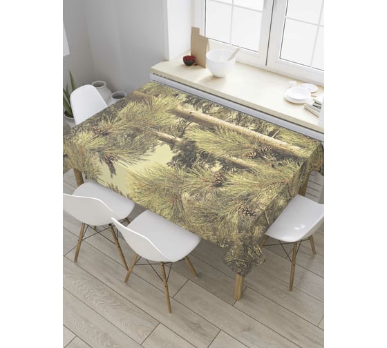 Прямоугольная скатерть JoyArty Сосновая ограда из сатена tc_8171_120x145 1
