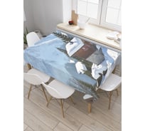 Прямоугольная скатерть JoyArty Дома на снежной горе из сатена tc_20640_120x145