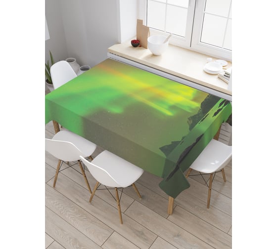 Прямоугольная скатерть JoyArty Северное сияние над скалистым берегом из сатена tc_29268_120x145 1