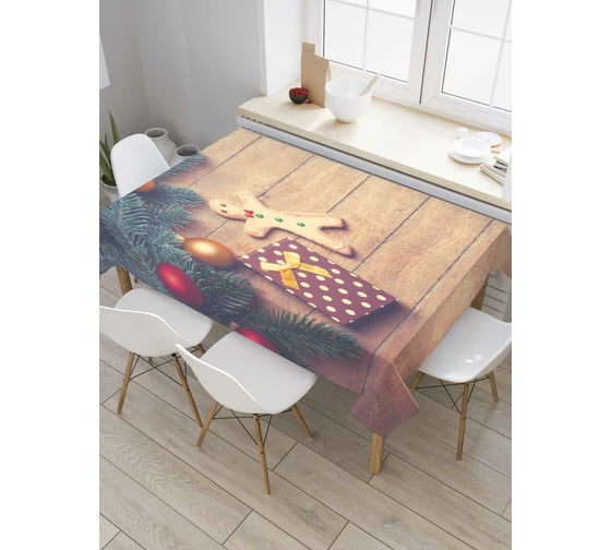 Прямоугольная скатерть JoyArty Пряничный человечек на досках из сатена tc_38334_120x145 1