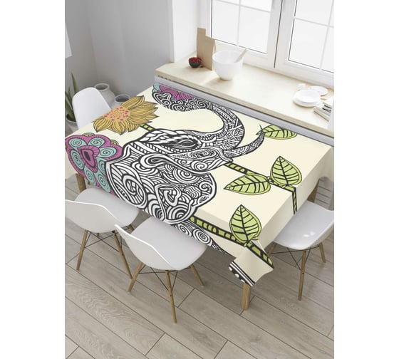 Прямоугольная скатерть JoyArty Слоновый дух из сатена tc_8059_120x145 1