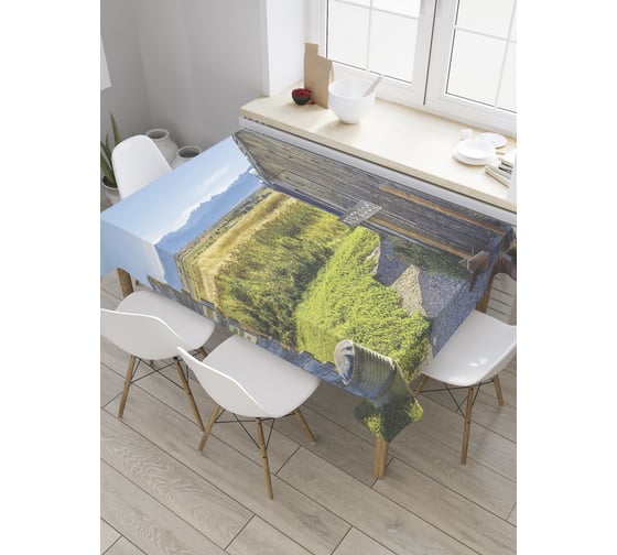 Прямоугольная скатерть JoyArty Сельский туалет из сатена tc_35215_120x145