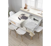 Прямоугольная скатерть JoyArty Собака с газетой из сатена tc_41936_120x145