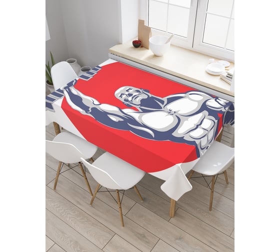 Прямоугольная скатерть JoyArty Спортсмен с гантелей из сатена tc_36917_120x145