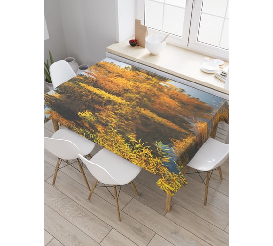 Прямоугольная скатерть JoyArty На берегу озера из сатена tc_37685_120x145