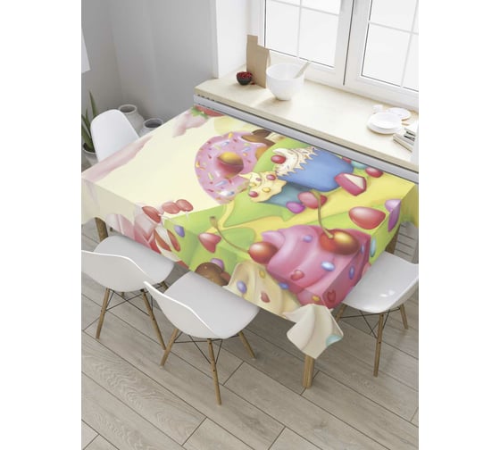 Прямоугольная скатерть JoyArty Город сладостей из сатена tc_32917_120x145 1