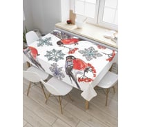 Прямоугольная скатерть JoyArty Снегири зимой из сатена tc_38363_120x145