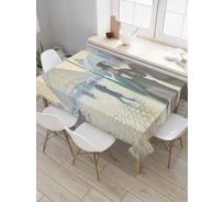 Прямоугольная скатерть JoyArty Горожане под дождем из сатена tc_4888_120x145